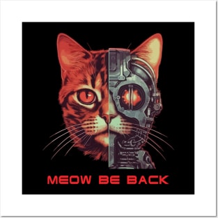 Retro 80s 90s Robot Cat Gifts Sci Fi Pun Funny Cat Posters and Art